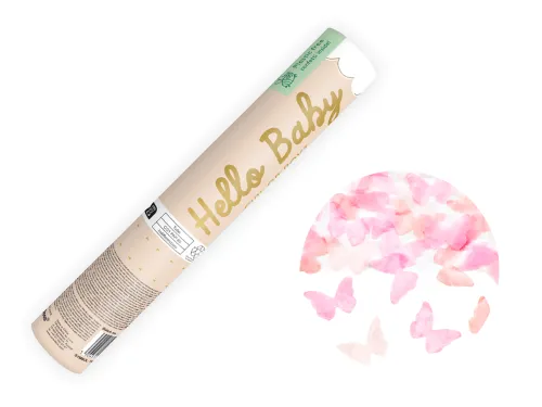 Mini Canon à confetti avec des papillons de 3 nuances de Rose